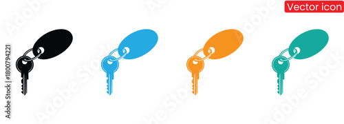 Set of simple key icons with colorful tags on white background,Key icon set. Isolated security and lock symbol. Vector