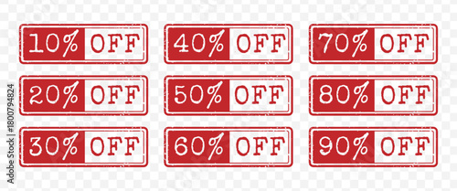 Red grunge discount offer stamps for promotions and sales events