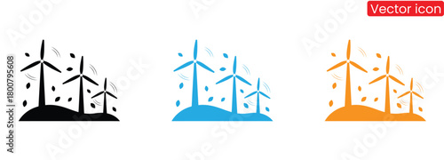 Modern wind turbines generate clean energy in nature's embrace,Wind power plant icon. Alternative energy source sign.Windmill sign vector, Wind turbine icon, silhouette. Fan turbine isolated,