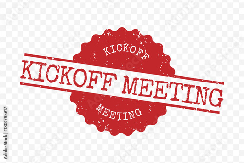 Grunge red serrated rubber stamp with bold Kickoff Meeting text isolated on transparent background vector