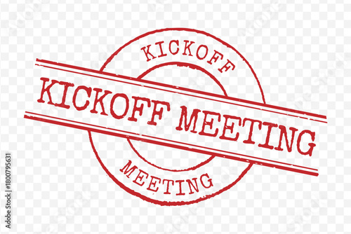 Grunge red circular rubber stamp with bold Kickoff Meeting text isolated on transparent background vector