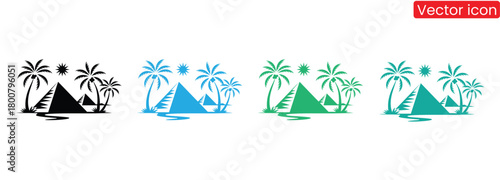 Tropical vacation concept with palm trees and pyramids icon,palm tree icon. palm icon,Palm tree linear icon set for app, and web design.mountain  logo ,mountain icon