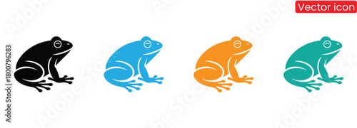 frog vector icon isolated on white,Colorful frogs create whimsical charm for playful designs,Minimalist frog silhouette logo template, vector