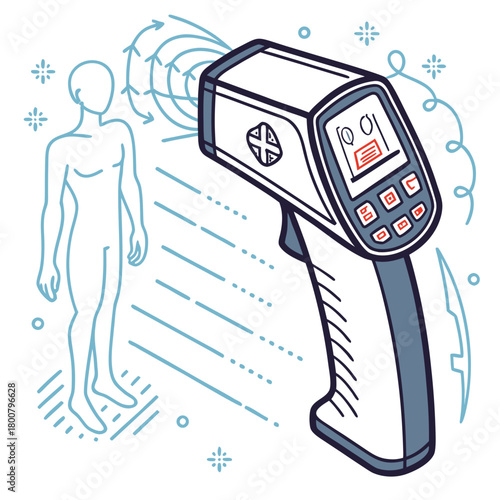 Infrared thermometer scanning human body isolated on