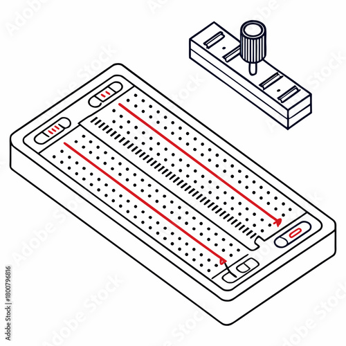 Illustration of a breadboard and potentiometer isolated on