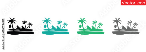 Tropical vacation concept with palm trees and pyramids icon,palm tree icon. palm icon,Palm tree linear icon set for app, and web design.mountain  logo ,mountain icon