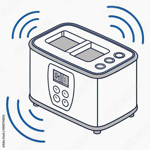 Illustration of an ultrasonic cleaner emitting sound waves on
