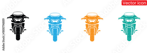 Colorful motorcycle icons for transportation and design needs,Classic motorcycle icon illustration, Land Transportation Silhouette Icon, Parking Stop Sign for Public Transportation, 