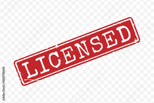 Red rectangular grunge rubber stamp with bold Licensed text isolated on transparent background vector