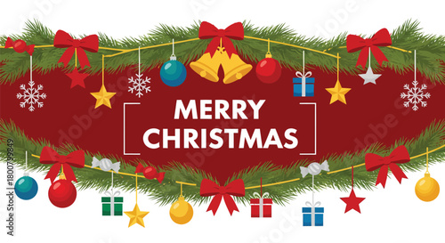 Festive Christmas Garland with Ornaments and Bells.