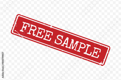 Red rectangular grunge rubber stamp with bold Free Sample text isolated on transparent background vector