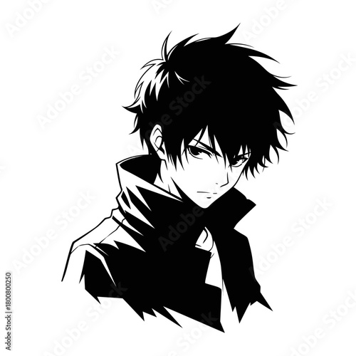 Anime Boy Silhouette Profile Vector – Stylish Male Character Illustration