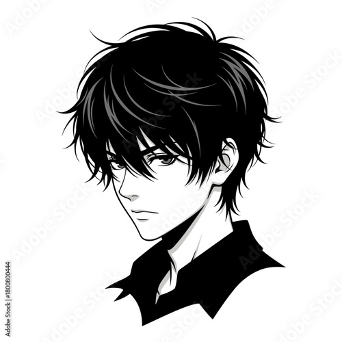 Anime Boy Silhouette Profile Vector – Stylish Male Character Illustration