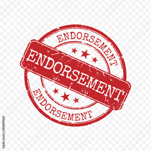 Grunge red circular rubber stamp with bold Endorsement text and stars isolated on transparent background