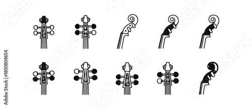 Violin icon set in black and white variations for design elements