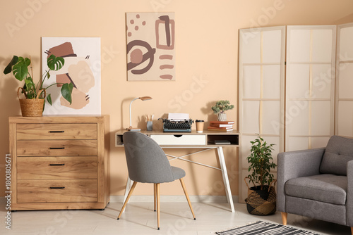 Stylish workspace with vint...