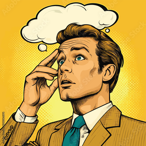 A retro man with a hand on his forehead, realizing something