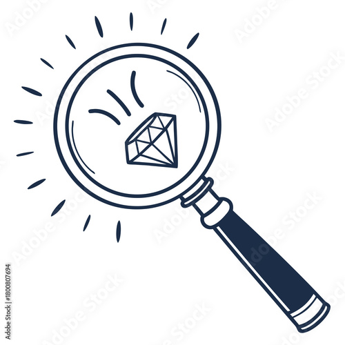 Magnifying glass with diamond inside isolated on