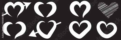 Doodle hearts sketch set. Various different hand drawn heart icon love collection isolated on white background. Red heart symbol for Valentines Day.
