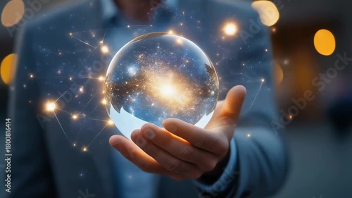 Man Holding a Sparkling Crystal Ball Symbolizing Dreams and Future Possibilities