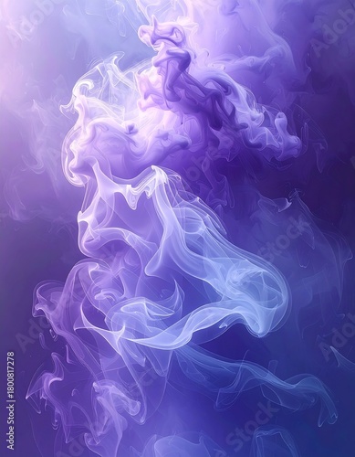 A vibrant artistic depiction of flowing, ethereal ink plumes in shades of purple and blue against a dark, gradient background