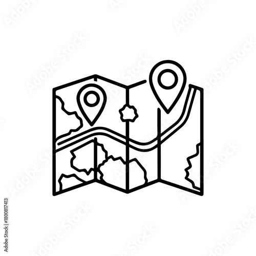 A map with two map markers folded to display route markings