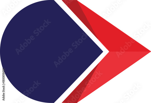 Abstract Round Navy Blue with Red Arrowhead Shape on a White Background