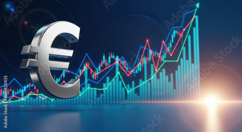 Euro Symbol and Rising Stock Chart A Visual Representation of European Financial Markets and Economic Growth with Currency Symbol in Focus