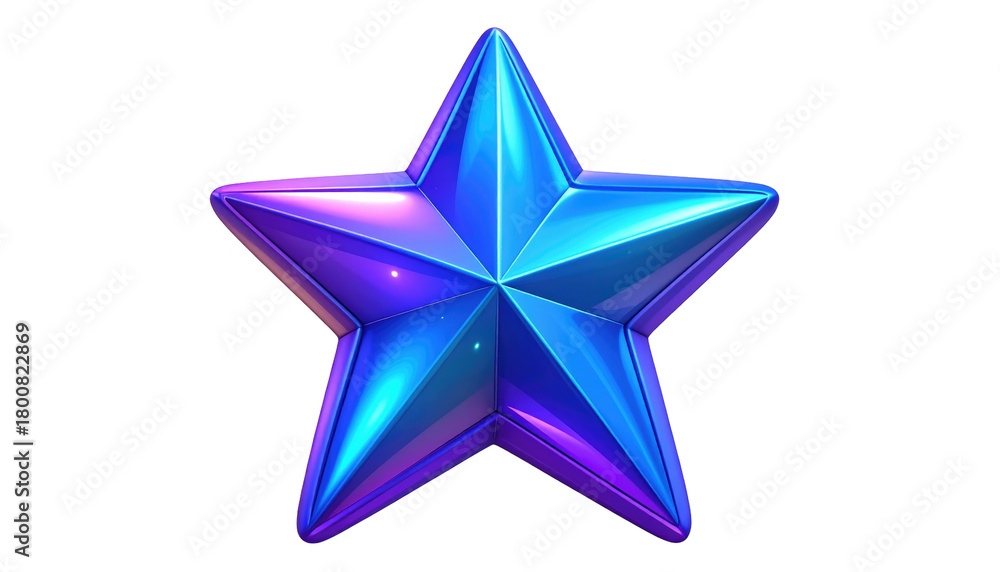 Fototapeta premium Iridescent star with vibrant blue and purple hues, appearing glossy against a dark backdrop