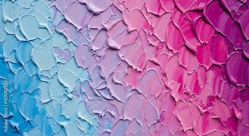 Thick impasto oil paint texture with blue pink purple gradient abstract background