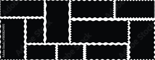 Zig zag wavy edge rectangle frame or border shapes set. jagged geometric rectangular. Set of frames with zigzag edge, scallop edge shape. black color frame.