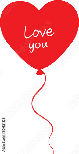A simple red heart balloon with the words love you written inside it
