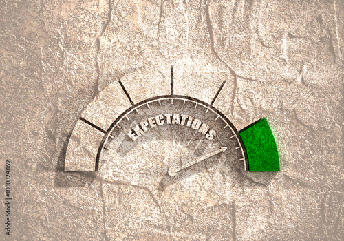 A speedometer with the word expectations represents the surpassing of expectations of the people you deal with, whether they are customers, superiors or others who need things from you.