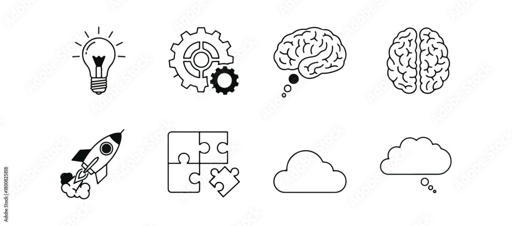 Fototapeta premium Conceptual icons brainstorming ideas innovation and solutions vector illustration
