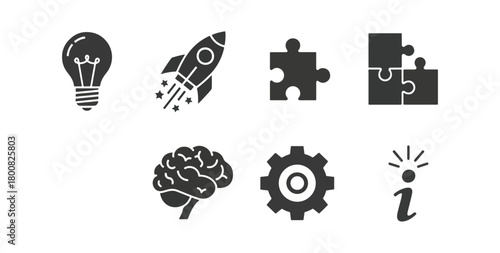Abstract icon set of concepts and ideas against black background