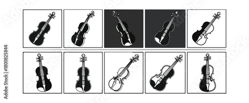 Violin instruments arranged in a grid design music concept