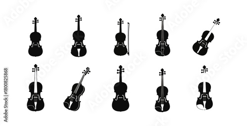 Violin silhouettes various angles musical instrument concept