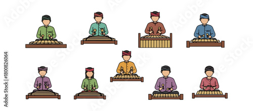 Musicians playing traditional instruments illustration