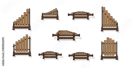 Collection of organ musical instruments isolated on black background