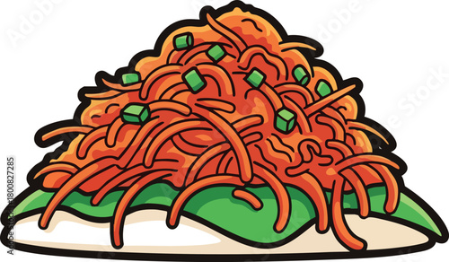 Pixel Art Illustration of a Pile of Shredded Carrots and Green Onions on Lettuce