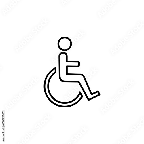 Line drawing shows the international symbol of access a figure in a wheelchair