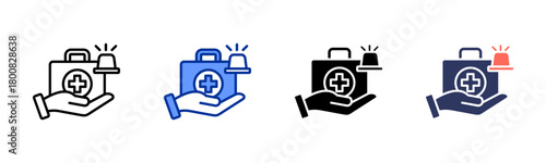 Emergency Care icon set multiple style collection