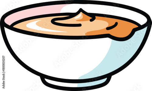 Creamy Orange Sauce in White Bowl With Pink and Blue Accents Simple Illustration