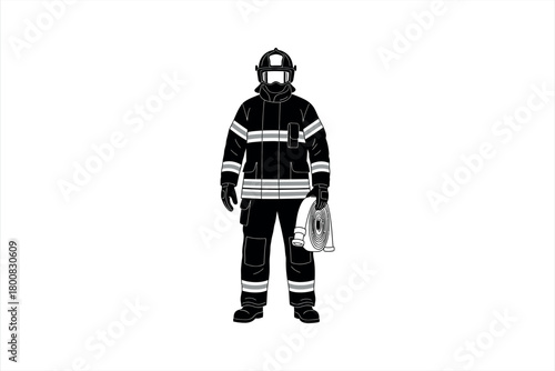 Firefighter holding fire hose illustration