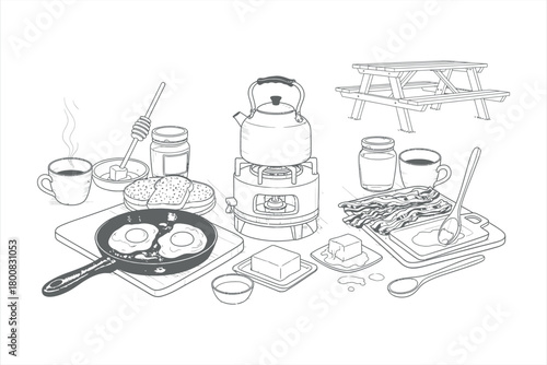 Breakfast picnic outline drawing