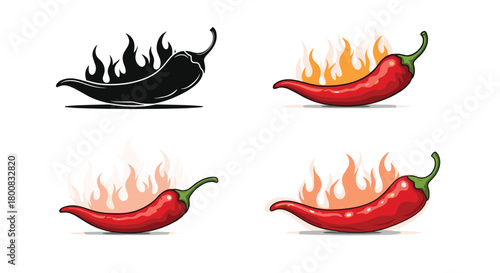 Fiery red chili peppers with flames of heat emanating from them creating an intense visual.