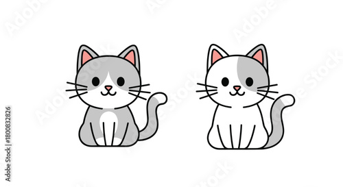 Two adorable pixel art cats sitting side by side with their tails curled.