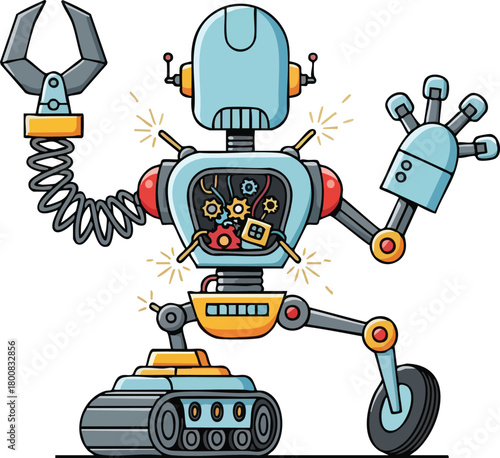 Pixel Art Robot with Open Chest Showing Gears and Wires with Sparking Animation