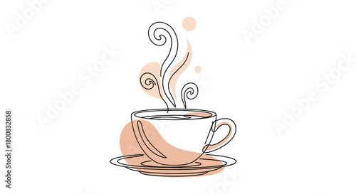 A steaming hot cup of coffee with artistic watercolor accents and wisps of steam rising upwards.