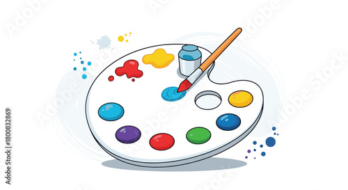 A vibrant artist's palette filled with an assortment of colorful paints and a brush ready to create.